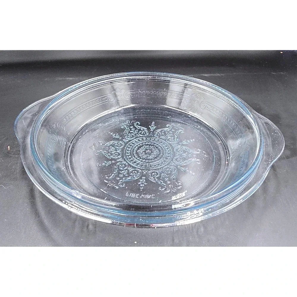 Philbe Sapphire Blue Fire King Glass Serving Dish and Trivet‎ SET Floral Etched